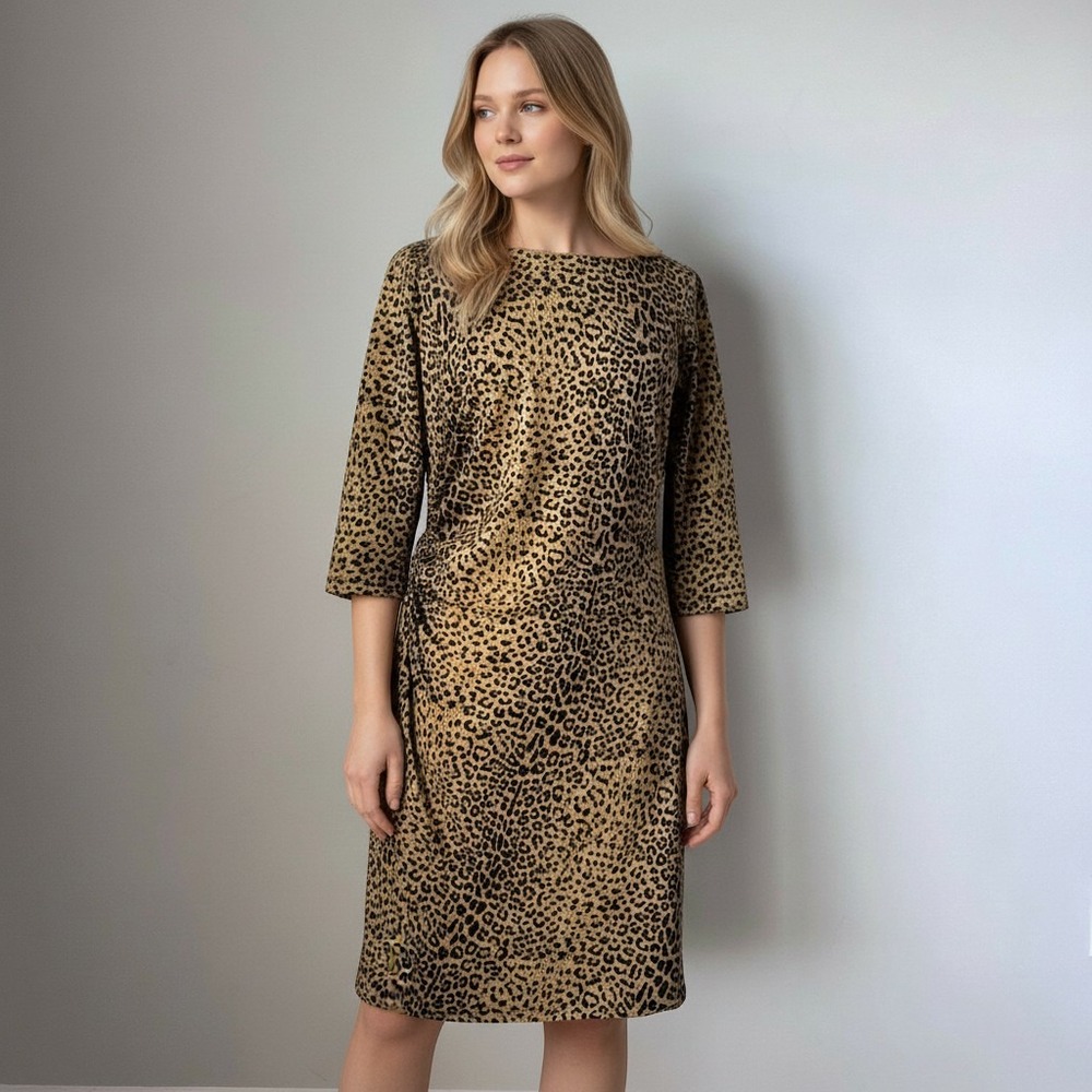 J. McLaughlin Dress Large Catalina‎ Cloth 3/4 Sleeve Side Ruching Sheath Dress